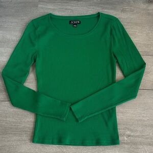 J Crew Long Sleeve Ribbed Kelly Green Scoop Neck Shirt Size Small